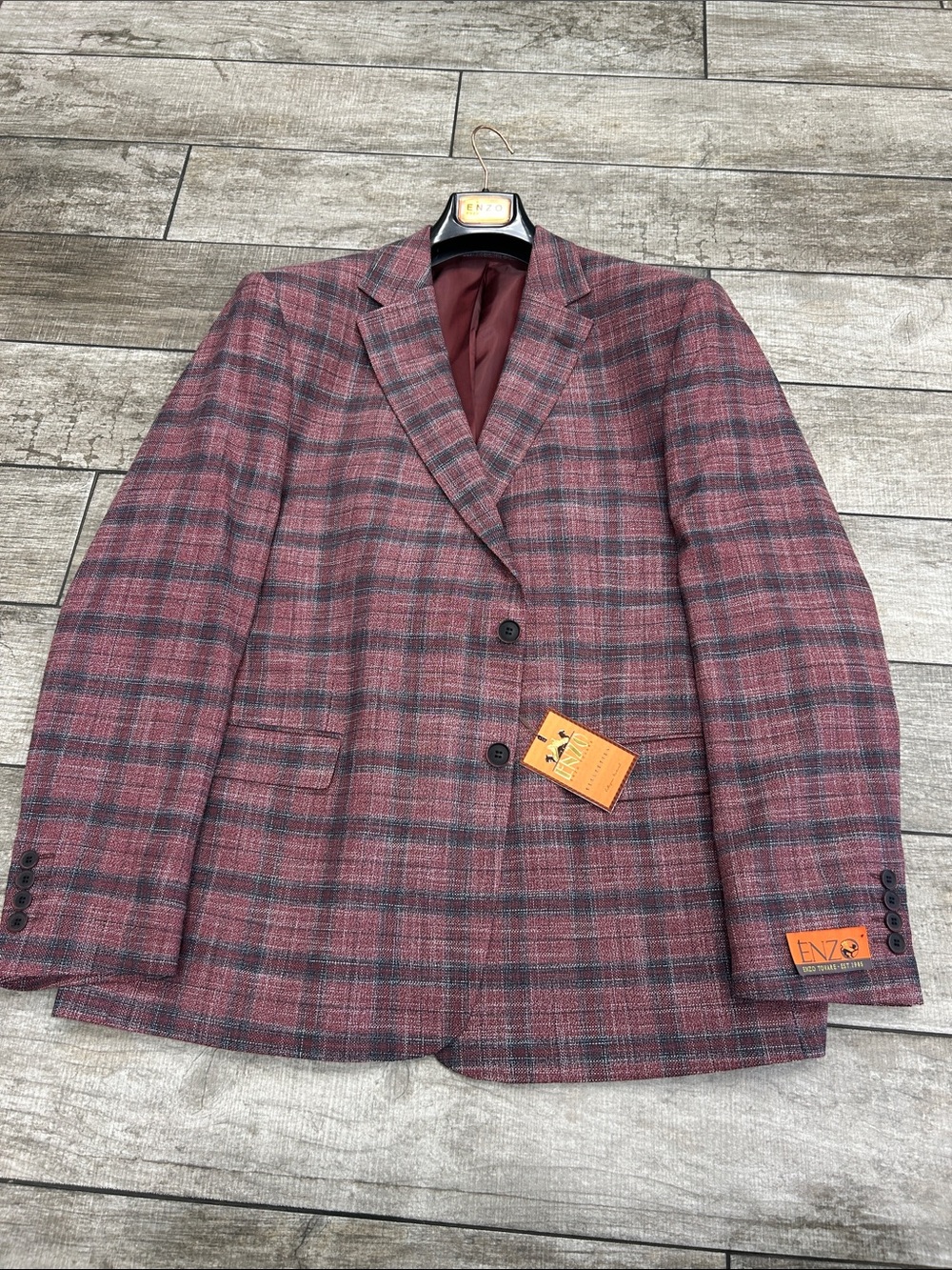 Enzo Tovare Men's Red / Burgundy Plaid Blazer NWT